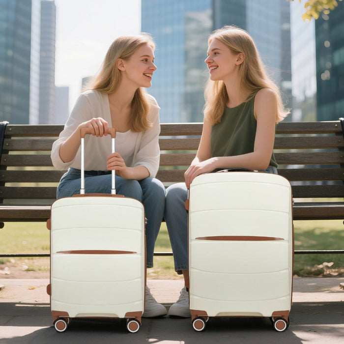 KSK2591 - Kono 20-Inch PP Modern Scratch-Resistant Cabin Suitcase with TSA Lock & Stylish Brown Accents - Cream and Brown