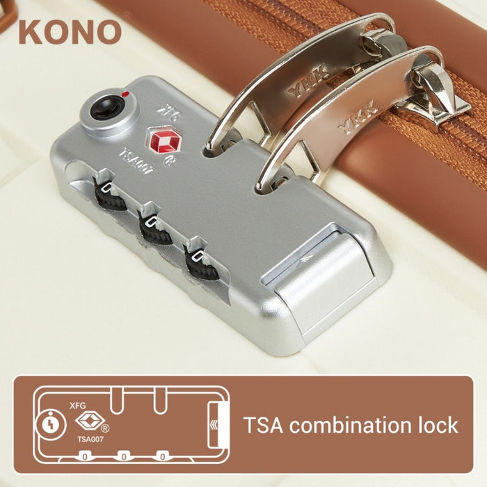 KSK2591 - Kono 20-Inch PP Modern Scratch-Resistant Cabin Suitcase with TSA Lock & Stylish Brown Accents - Cream and Brown
