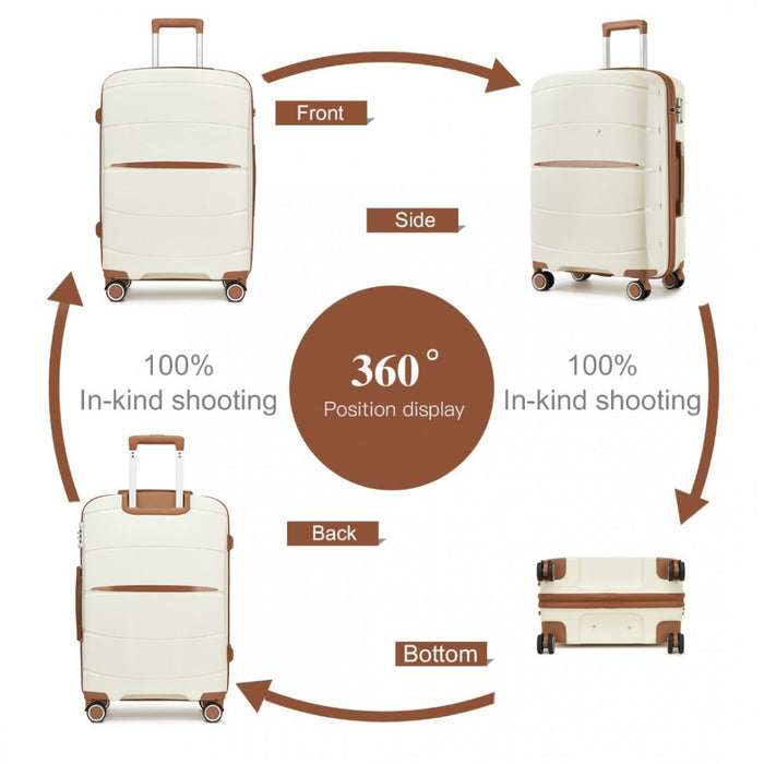 KSK2591 - Kono 20-Inch PP Modern Scratch-Resistant Cabin Suitcase with TSA Lock & Stylish Brown Accents - Cream and Brown
