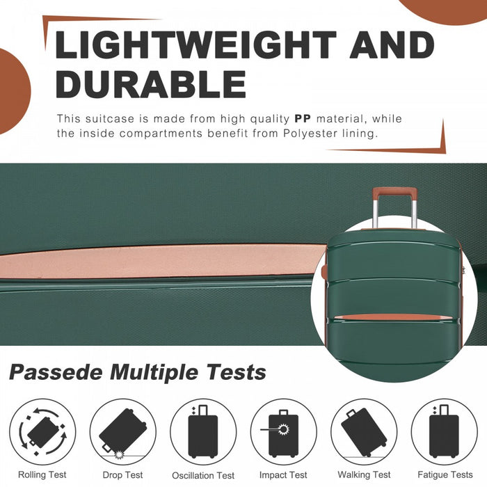 KSK2591 - Kono 20/24/28 inch PP Modern Scratch-Resistant Suitcase Set with TSA Lock & Stylish Brown Accents - Green and Brown