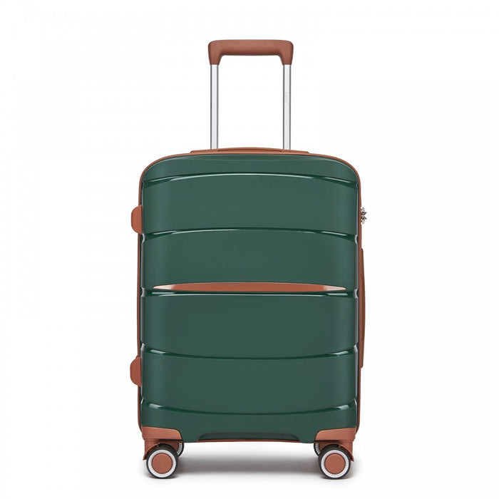 KSK2591 - Kono 20-Inch PP Modern Scratch-Resistant Cabin Suitcase with TSA Lock & Stylish Brown Accents - Green and Brown