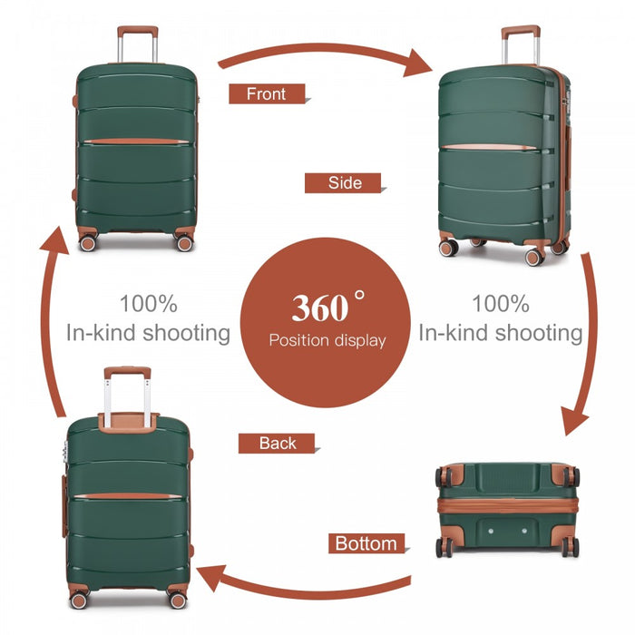 KSK2591 - Kono 20/24/28 inch PP Modern Scratch-Resistant Suitcase Set with TSA Lock & Stylish Brown Accents - Green and Brown
