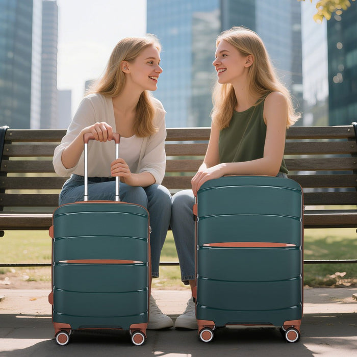 KSK2591 - Kono 20-Inch PP Modern Scratch-Resistant Cabin Suitcase with TSA Lock & Stylish Brown Accents - Green and Brown