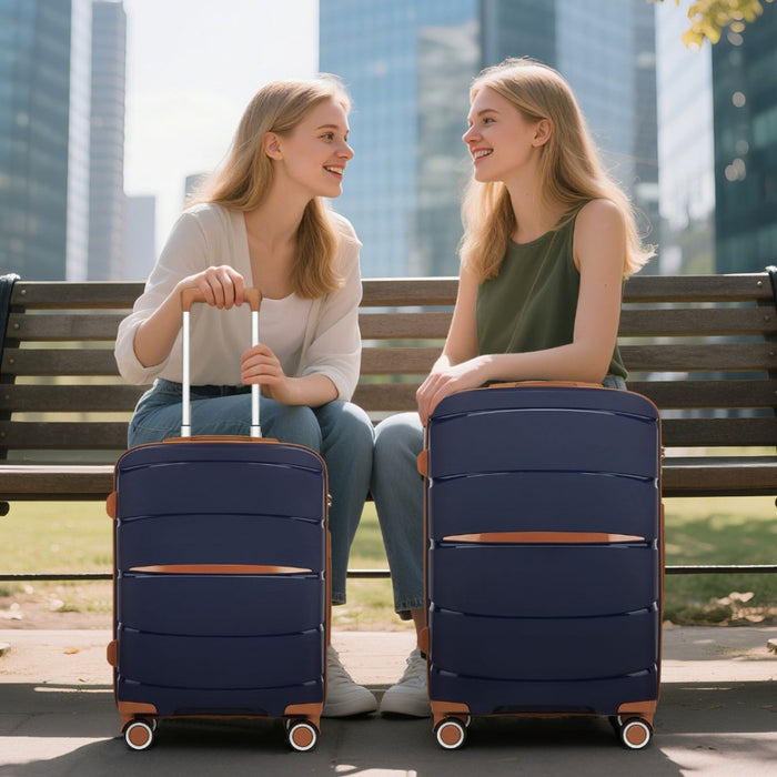 KSK2591 - Kono 20-Inch PP Modern Scratch-Resistant Cabin Suitcase with TSA Lock & Stylish Brown Accents - Navy and Brown