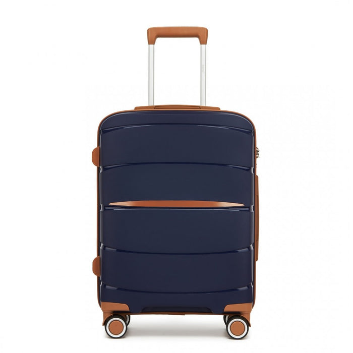 KSK2591 - Kono 20-Inch PP Modern Scratch-Resistant Cabin Suitcase with TSA Lock & Stylish Brown Accents - Navy and Brown