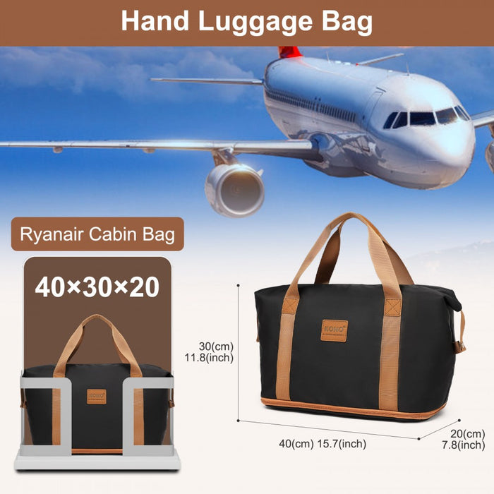 KSK2592+EA2212 - Kono 20 Inch ABS+PC Hard Shell Cabin Suitcase Set with Travel Bag & Toiletry Pouch - Black and Brown