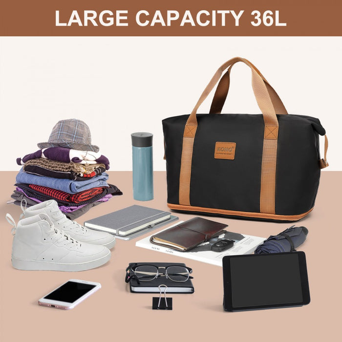 KSK2592+EA2212 - Kono 20 Inch ABS+PC Hard Shell Cabin Suitcase Set with Travel Bag & Toiletry Pouch - Black and Brown