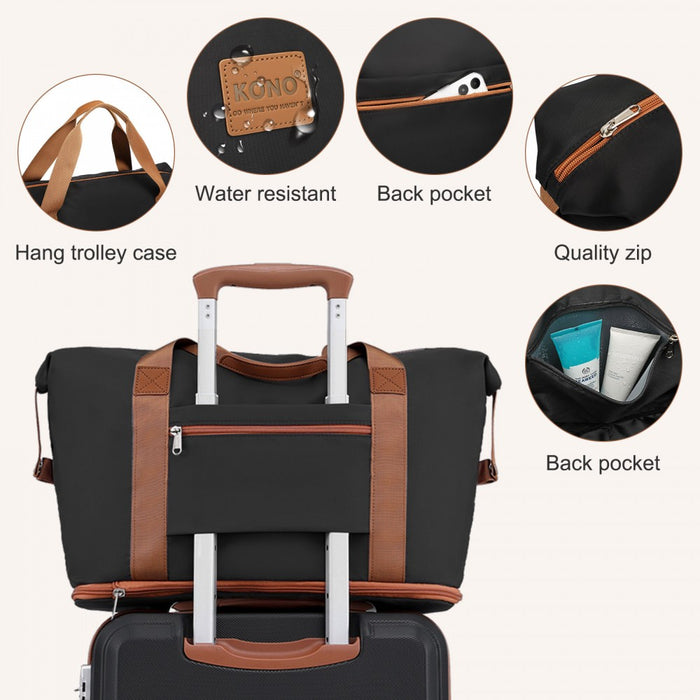 KSK2592+EA2212 - Kono 20 Inch ABS+PC Hard Shell Cabin Suitcase Set with Travel Bag & Toiletry Pouch - Black and Brown