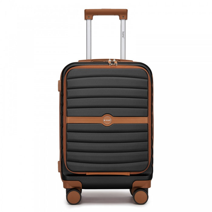 KSK2592 - Kono 21-Inch Front-Opening Cabin Suitcase with 15.6-Inch Laptop Compartment - Black and Brown