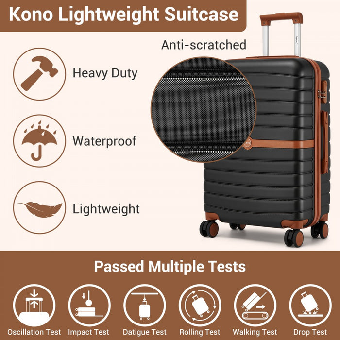 KSK2592+EA2212 - Kono 28 Inch Large ABS+PC Hard Shell Suitcase Set with Travel Bag & Toiletry Pouch - Black and Brown