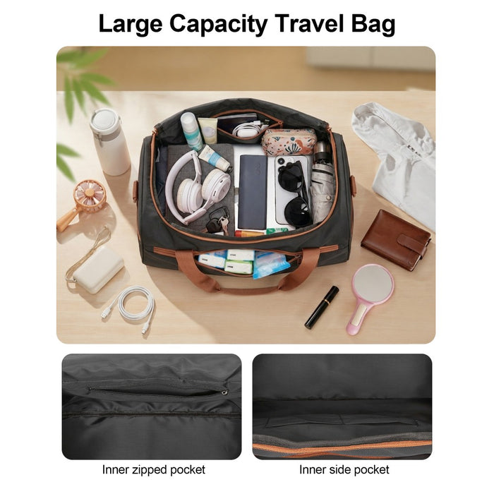 KSK2592+TVK2521 - Kono 20 Inch ABS+PC Cabin Suitcase with Travel Bag, Carry‑On Luggage Set - Black and Brown