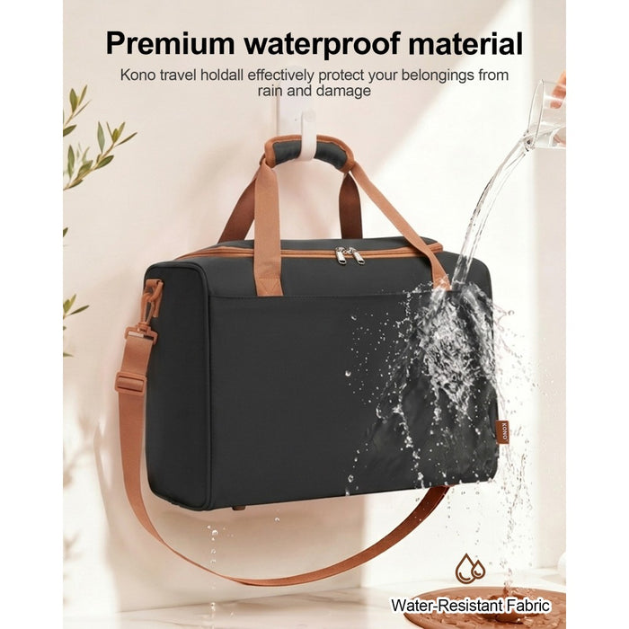 KSK2592+TVK2521 - Kono 20 Inch ABS+PC Cabin Suitcase with Travel Bag, Carry‑On Luggage Set - Black and Brown