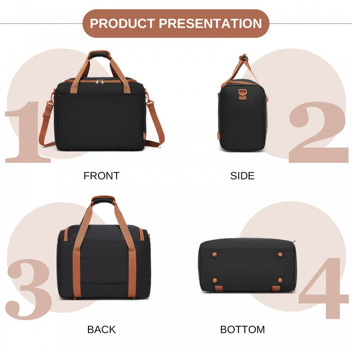 KSK2592+TVK2521 - Kono 20 Inch ABS+PC Cabin Suitcase with Travel Bag, Carry‑On Luggage Set - Black and Brown