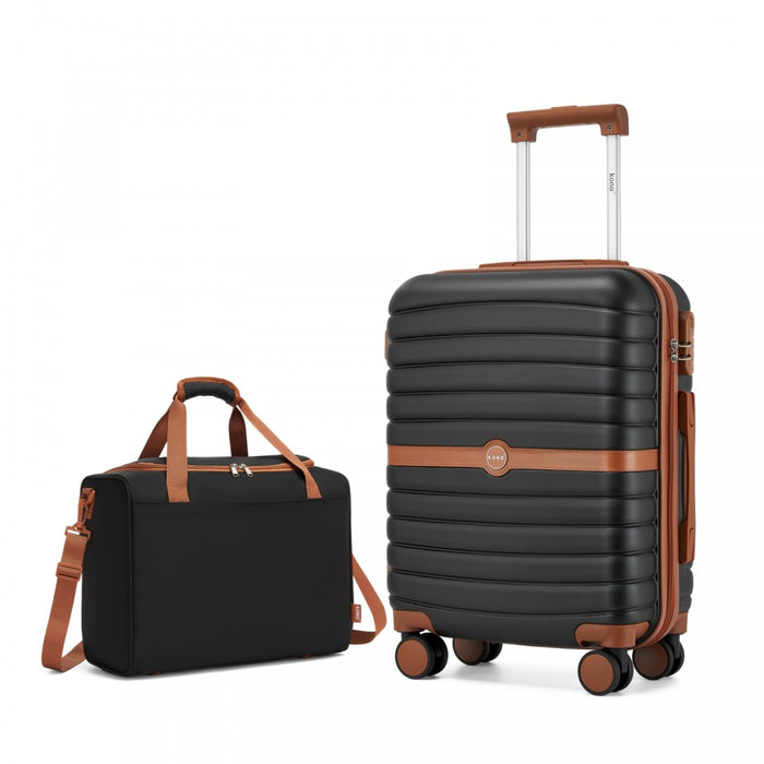 KSK2592+TVK2521 - Kono 20 Inch ABS+PC Cabin Suitcase with Travel Bag, Carry‑On Luggage Set - Black and Brown