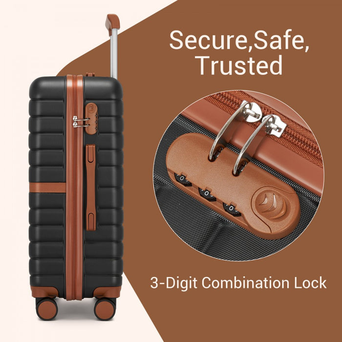 KSK2592+TVK2521 - Kono 20 Inch ABS+PC Cabin Suitcase with Travel Bag, Carry‑On Luggage Set - Black and Brown