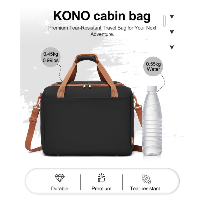 KSK2592+TVK2521 - Kono 20 Inch ABS+PC Cabin Suitcase with Travel Bag, Carry‑On Luggage Set - Black and Brown