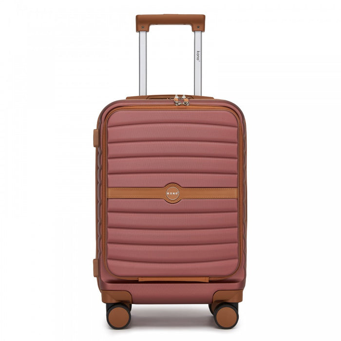 KSK2592 - Kono 21-Inch Front-Opening Cabin Suitcase with 15.6-Inch Laptop Compartment - Burgundy and Brown