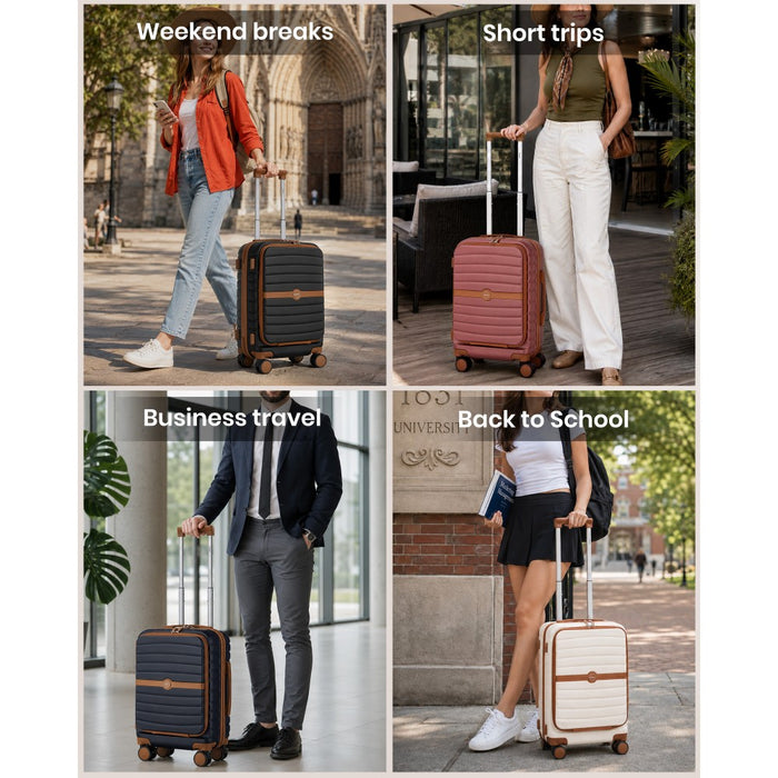 KSK2592 - Kono 21-Inch Front-Opening Cabin Suitcase with 15.6-Inch Laptop Compartment - Burgundy and Brown