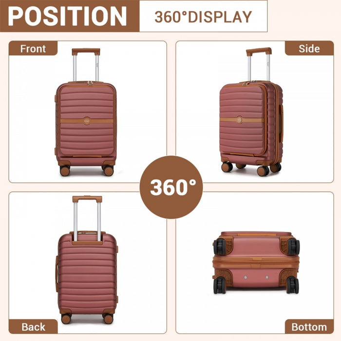 KSK2592 - Kono 21-Inch Front-Opening Cabin Suitcase with 15.6-Inch Laptop Compartment - Burgundy and Brown