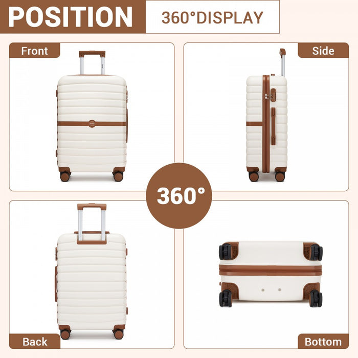 KSK2592+EA2212 - Kono 20 Inch ABS+PC Hard Shell Cabin Suitcase Set with Travel Bag & Toiletry Pouch - Cream and Brown