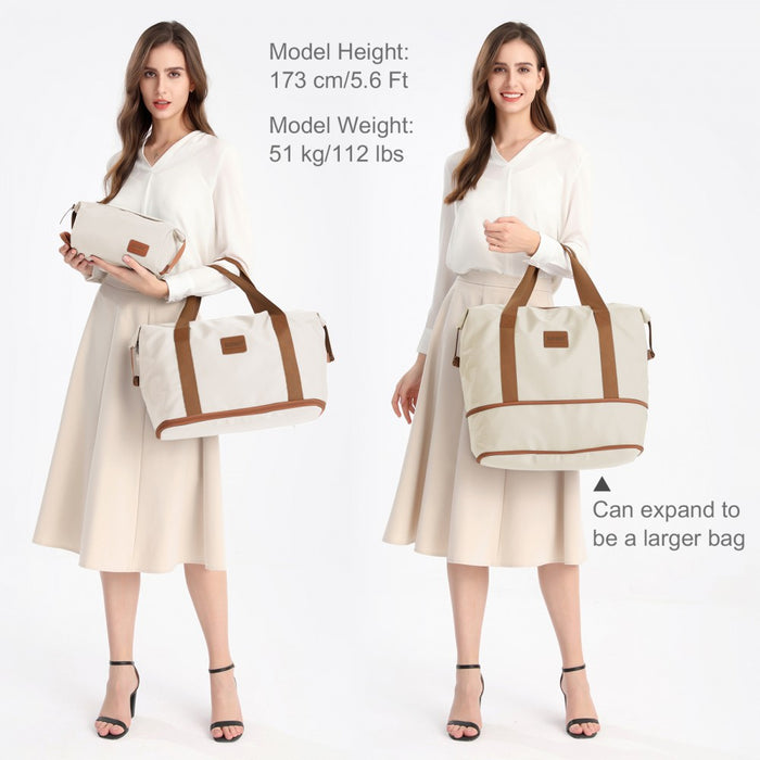KSK2592+EA2212 - Kono 20 Inch ABS+PC Hard Shell Cabin Suitcase Set with Travel Bag & Toiletry Pouch - Cream and Brown