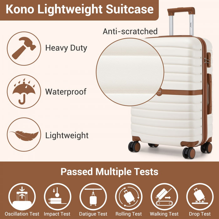 KSK2592+EA2212 - Kono 20 Inch ABS+PC Hard Shell Cabin Suitcase Set with Travel Bag & Toiletry Pouch - Cream and Brown