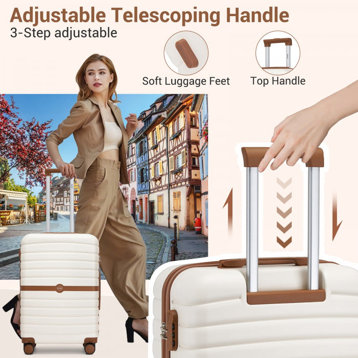 KSK2592+EA2212 - Kono 28 Inch Large ABS+PC Hard Shell Suitcase Set with Travel Bag & Toiletry Pouch - Cream and Brown