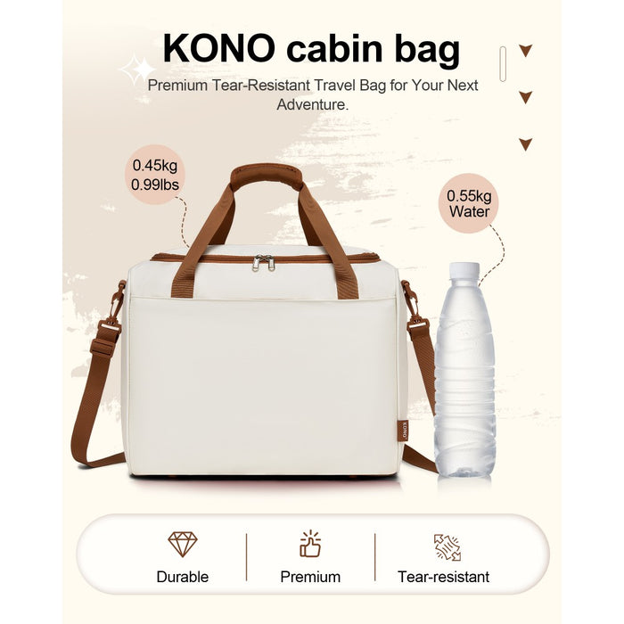 KSK2592+TVK2521 - Kono 20 Inch ABS+PC Cabin Suitcase with Travel Bag, Carry‑On Luggage Set - Cream and Brown