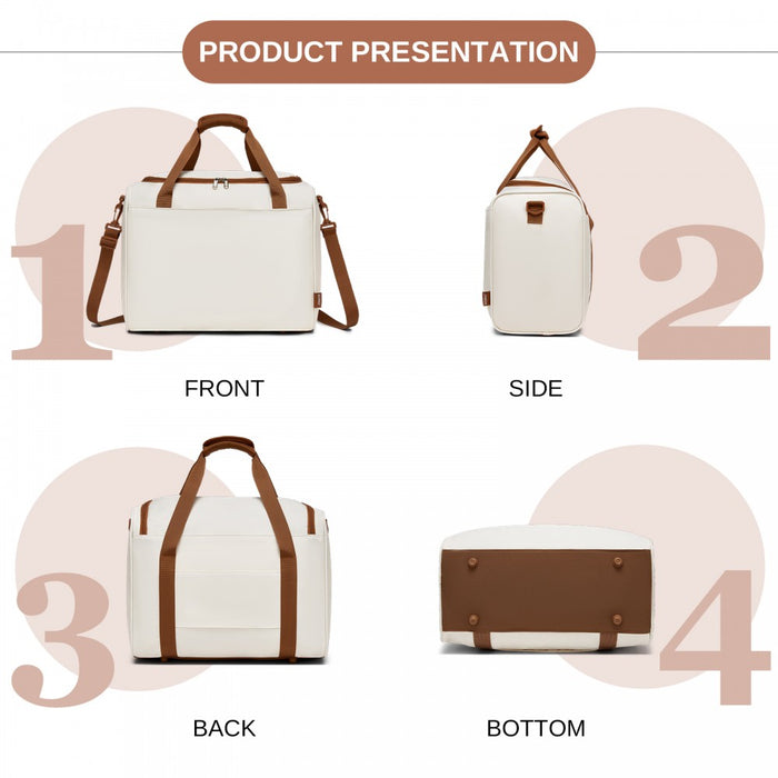 KSK2592+TVK2521 - Kono 20 Inch ABS+PC Cabin Suitcase with Travel Bag, Carry‑On Luggage Set - Cream and Brown