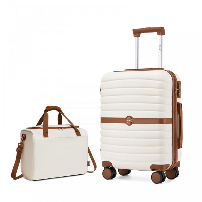 KSK2592+TVK2521 - Kono 20 Inch ABS+PC Cabin Suitcase with Travel Bag, Carry‑On Luggage Set - Cream and Brown