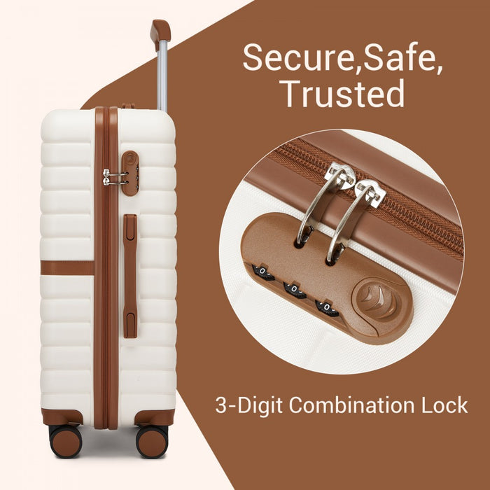 KSK2592+TVK2521 - Kono 20 Inch ABS+PC Cabin Suitcase with Travel Bag, Carry‑On Luggage Set - Cream and Brown