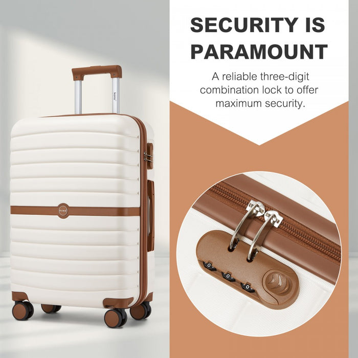 KSK2592+EA2212 - Kono 3‑Piece ABS+PC Suitcase Set with Travel Bag & Toiletry Pouch - Cream and Brown