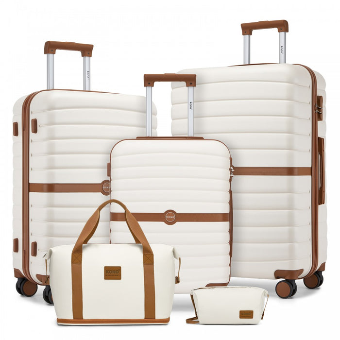 KSK2592+EA2212 - Kono 3‑Piece ABS+PC Suitcase Set with Travel Bag & Toiletry Pouch - Cream and Brown