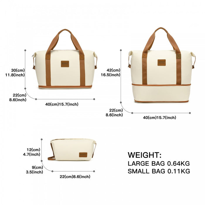 KSK2592+EA2212 - Kono 3‑Piece ABS+PC Suitcase Set with Travel Bag & Toiletry Pouch - Cream and Brown