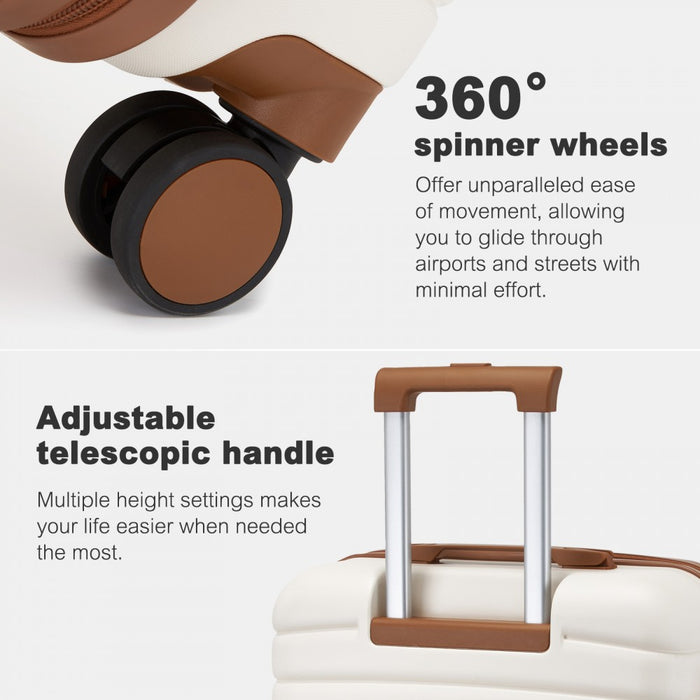KSK2592+EA2212 - Kono 3‑Piece ABS+PC Suitcase Set with Travel Bag & Toiletry Pouch - Cream and Brown