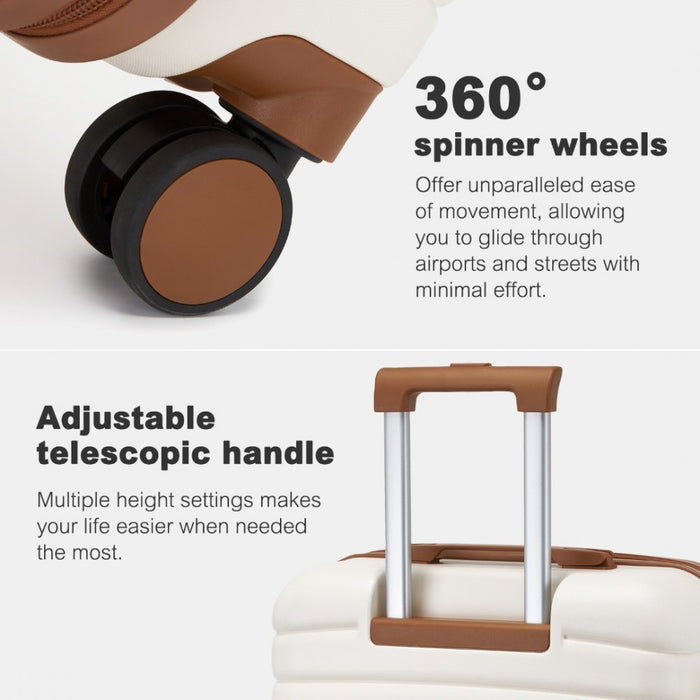 KSK2592 - Kono ABS+PC 20-Inch Striped Design with Colour-Block Details Carry-On Cabin Suitcase with Silent Spinner Wheels - Cream and Brown