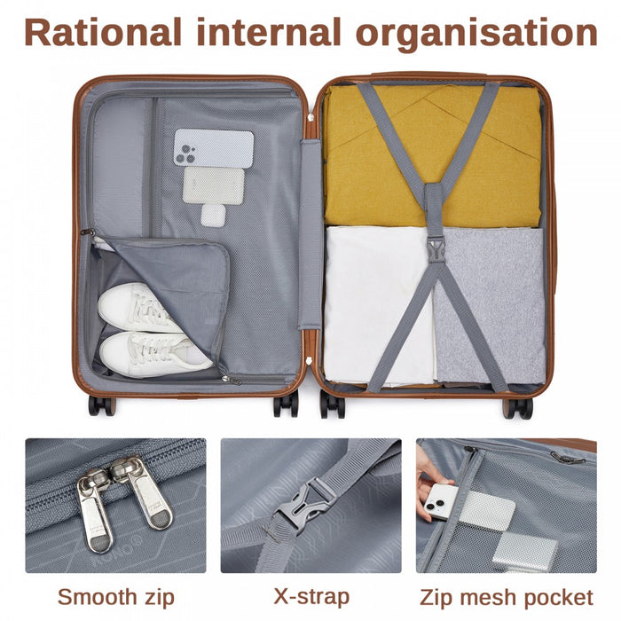 KSK2592+EA2212 - Kono 20 Inch ABS+PC Hard Shell Cabin Suitcase Set with Travel Bag & Toiletry Pouch - Dark Green and Brown