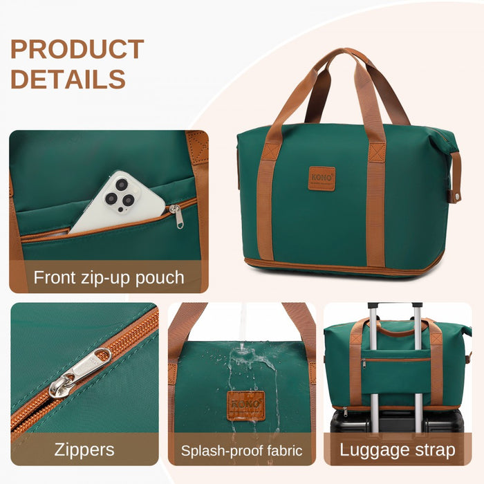 KSK2592+EA2212 - Kono 20 Inch ABS+PC Hard Shell Cabin Suitcase Set with Travel Bag & Toiletry Pouch - Dark Green and Brown