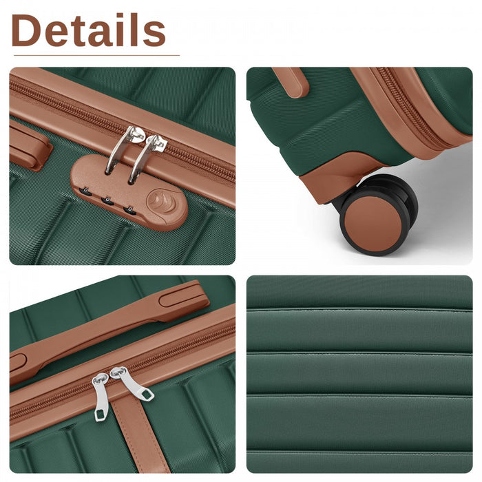 KSK2592+EA2212 - Kono 28 Inch Large ABS+PC Hard Shell Suitcase Set with Travel Bag & Toiletry Pouch - Dark Green and Brown