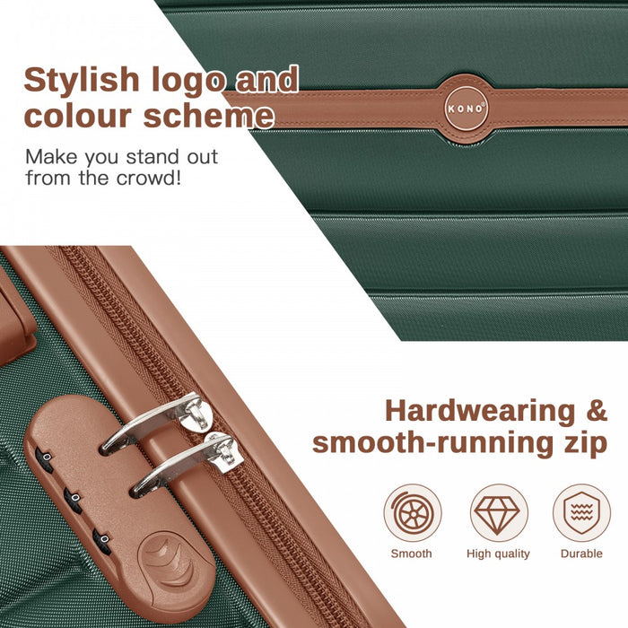 KSK2592+EA2212 - Kono 28 Inch Large ABS+PC Hard Shell Suitcase Set with Travel Bag & Toiletry Pouch - Dark Green and Brown
