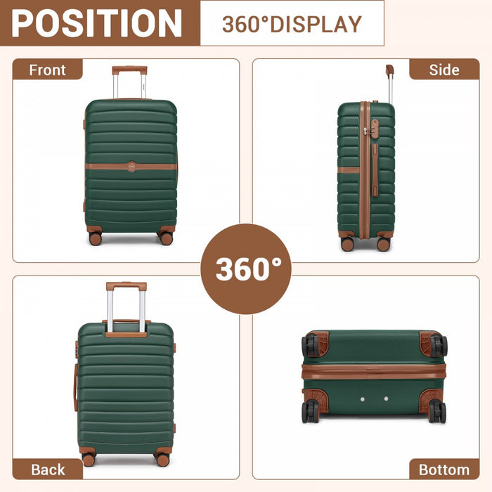 KSK2592+EA2212 - Kono 28 Inch Large ABS+PC Hard Shell Suitcase Set with Travel Bag & Toiletry Pouch - Dark Green and Brown