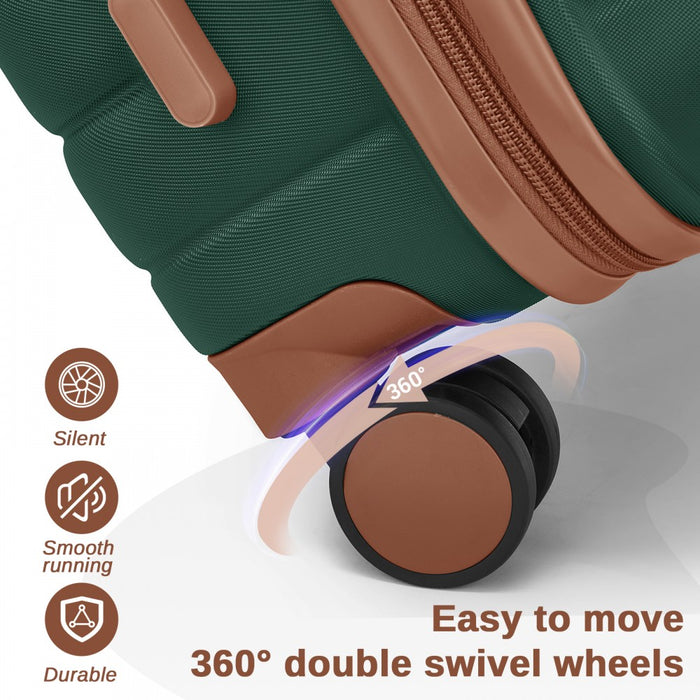 KSK2592+EA2212 - Kono 28 Inch Large ABS+PC Hard Shell Suitcase Set with Travel Bag & Toiletry Pouch - Dark Green and Brown
