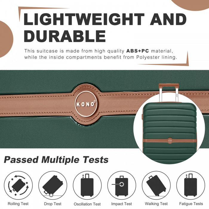 KSK2592+EA2212 - Kono 3‑Piece ABS+PC Suitcase Set with Travel Bag & Toiletry Pouch - Dark Green and Brown