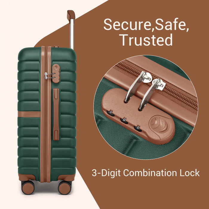 KSK2592+EA2212 - Kono 3‑Piece ABS+PC Suitcase Set with Travel Bag & Toiletry Pouch - Dark Green and Brown