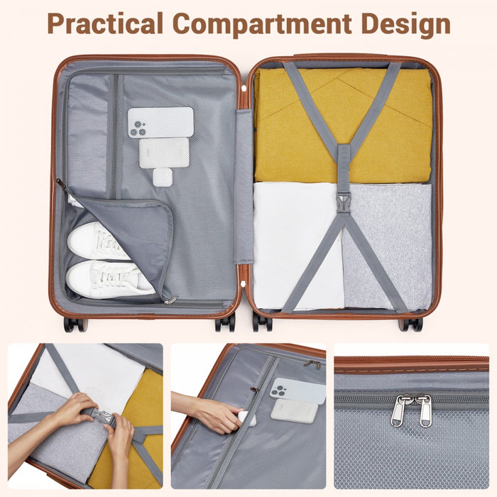 KSK2592+EA2212 - Kono 3‑Piece ABS+PC Suitcase Set with Travel Bag & Toiletry Pouch - Dark Green and Brown