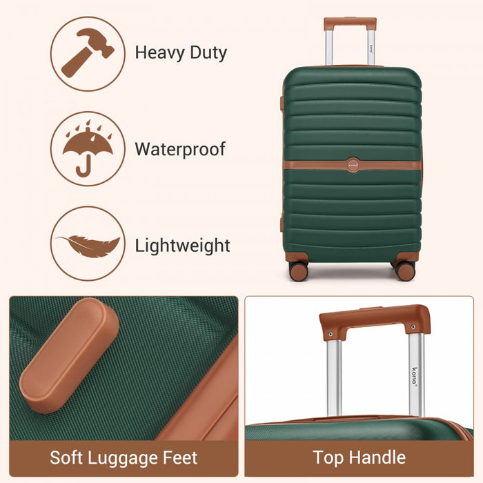 KSK2592+EA2212 - Kono 3‑Piece ABS+PC Suitcase Set with Travel Bag & Toiletry Pouch - Dark Green and Brown