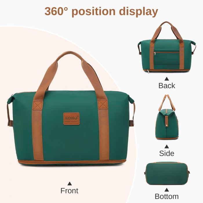 KSK2592+EA2212 - Kono 3‑Piece ABS+PC Suitcase Set with Travel Bag & Toiletry Pouch - Dark Green and Brown