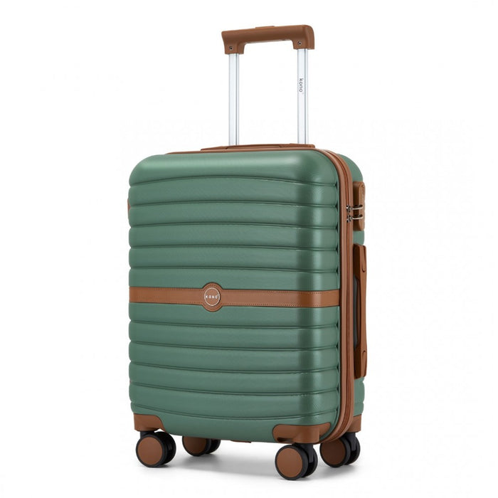 KSK2592 - Kono ABS+PC 20-Inch Striped Design with Colour-Block Details Carry-On Cabin Suitcase with Silent Spinner Wheels - Green and Brown