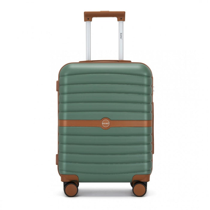 KSK2592 - Kono ABS+PC 20-Inch Striped Design with Colour-Block Details Carry-On Cabin Suitcase with Silent Spinner Wheels - Green and Brown