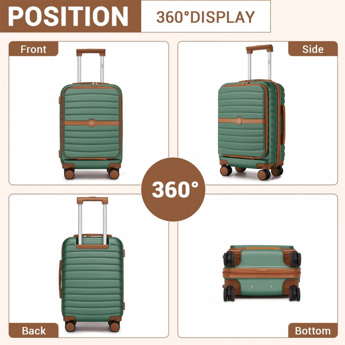 KSK2592 - Kono 21-Inch Front-Opening Cabin Suitcase with 15.6-Inch Laptop Compartment - Green and Brown